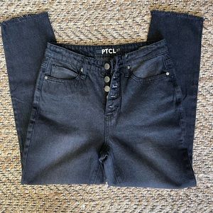 PTCL vintage hi-rise distressed black jeans size 27 button fly raw hem